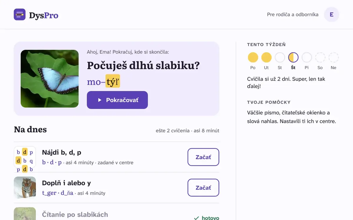 DysPro: cvičenia dieťaťa na dnes